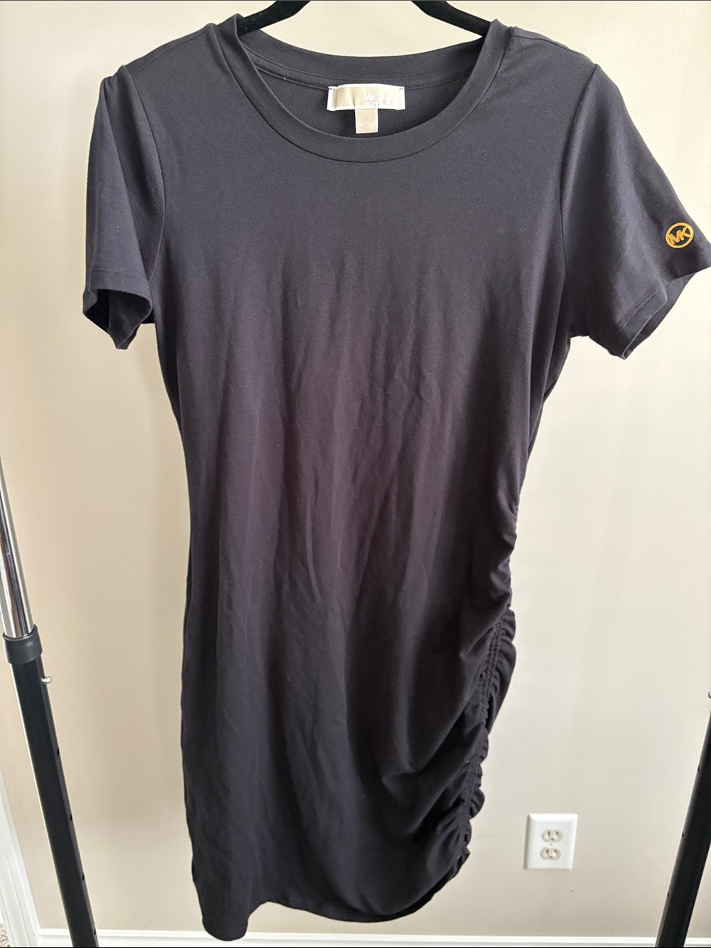 Michael Kors Black Short Sleeve Ruched Tee Dress
